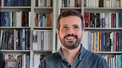 El presidente del PP, Pablo Casado, en una intervención telemática el pasado día 8 de enero en una convención del PP de Castilla y León.