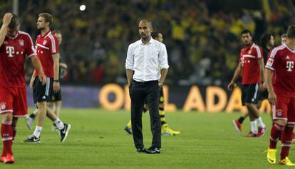 Josep Guardiola, rodeado de jugadores del Bayern