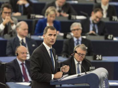 El Rey Felipe VI interviene en el Parlamento Europeo.