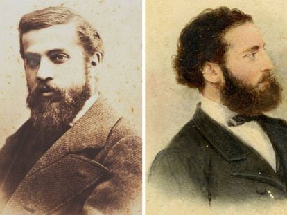 Antoni Gaudí el 1878, con 26 años, en su imagen más conocida de Pau Audouard. A la derecha, la foto de un supuesto Gaudí, realizada por Leopoldo Rovira, también el 1878.