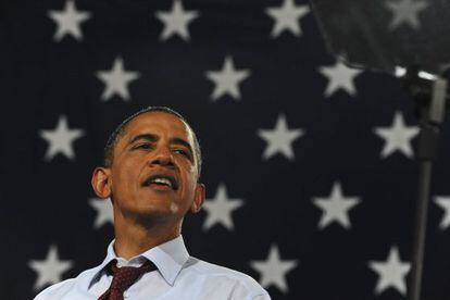 Obama en un mitin en un instituto de Windham (New Hampshire) el s&aacute;bado.