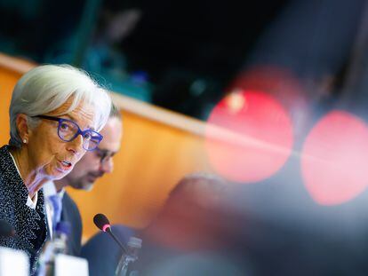 La presidenta del Banco Central Europeo, Christine Lagarde, este jueves en el Parlamento Europeo.