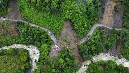 Imagen aérea del deslizamiento de tierra en el municipio Pueblo Rico, Risaralda