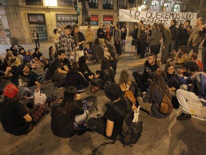 Acampada del Movimiento 15-M, en la Puerta del Sol, en Madrid