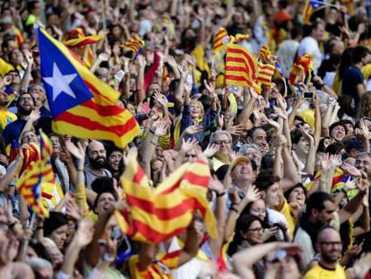 Manifestantes por la independencia de Catalu&ntilde;a, en Barcelona el pasado 11 de septiembre.