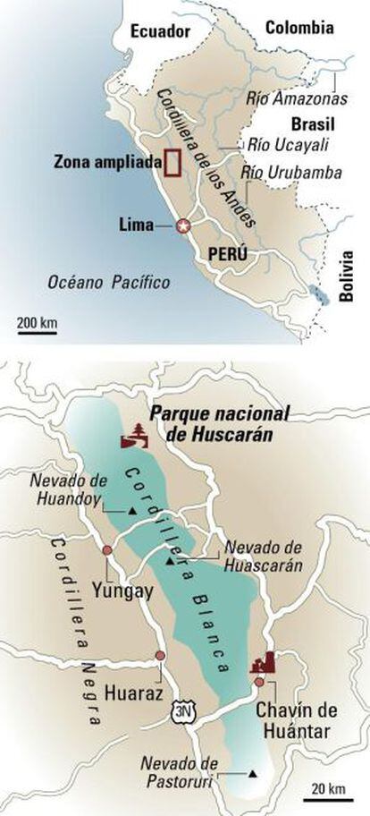 Mapa de Huscarán, en Perú.