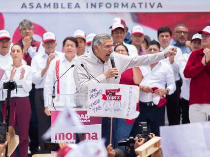 Adán Augusto López, titular de Gobernación, en un mitin de Morena realizado en el Estado de México, bastión del PRI, el 12 de junio de 2022.