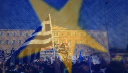 Manifestantes ante el parlamento griego.