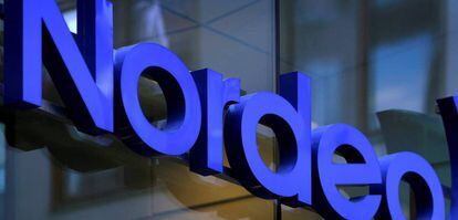 FILE PHOTO: Nordea bank logo is seen outside their corporate headquarters in Stockholm