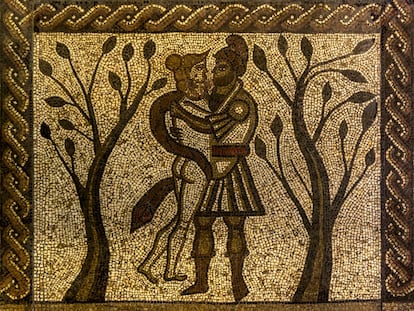 Detalle del mosaico de Low Ham (350 d. C.), en los baños de una villa romana de Somerset (Inglaterra), que cuenta la historia de Dido y Eneas.