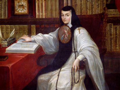 Detalle del retrato de sor Juana Inés de la Cruz (1648-1695) realizado por Miguel Cabrera en torno a 1750.