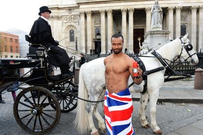 Isaiah Mustafa, model known as "the old spice boy"during a 2013 company promotion in London.