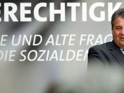 Sigmar Gabriel, vicecanciller alem&aacute;n y l&iacute;der de los socialdem&oacute;cratas, en un acto en la sede del partido celebrado en Berl&iacute;n el 9 de mayo. 