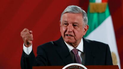 El presidente López Obrador, durante una conferencia de prensa en marzo.