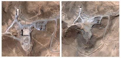 Imágenes de satélite facilitadas por Digital Globe, que muestran una supuesta instalación nuclear en Siria antes (i) y después de de un ataque aéreo israelí el 6 de septiembre de 2007