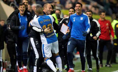 El Zhar celebra el gol del Leganés ante el Villarreal.
