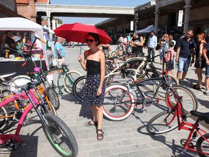 Asistentes al FestiBal con B de Bici en la jornada de este sábado. 