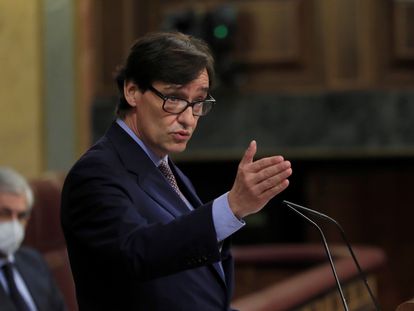 El ministro de Sanidad, Salvador Illa, la semana pasada durante su comparecencia en el Congreso para informar del estado de alarma en Madrid.