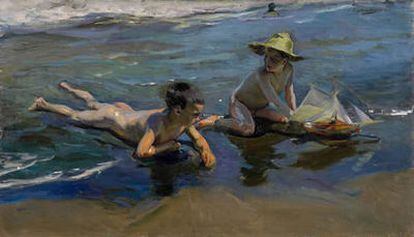 'Niños en la playa' , una de las dos escenas de playa, subastadas hoy en Londres, de Joaquín Sorolla ( 1863- 1923).