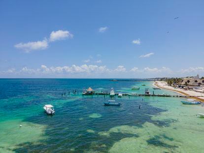 Vista aérea de Puerto Morelos, en el Estado mexicano de Quintana Roo.