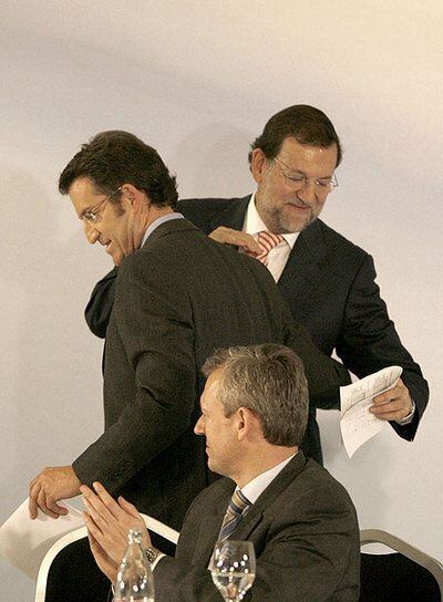 Alfonso Rueda, Alberto Núñez Feijóo y Mariano Rajoy, ayer.