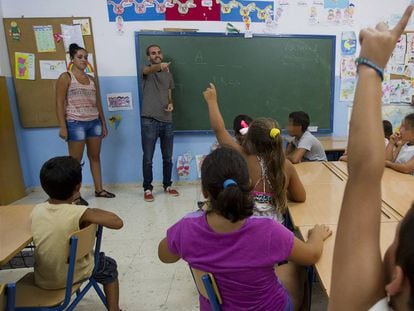 Alumnos en una escuela de verano en un colegio de Málaga. 