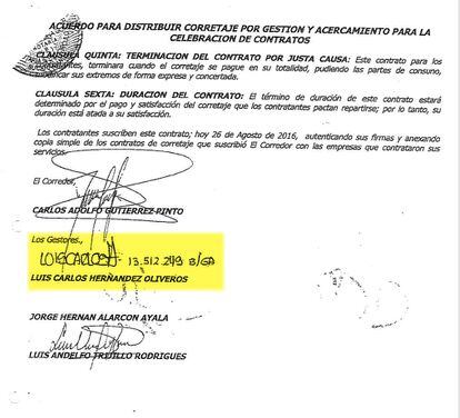 Documento en el que Luis Carlos Hernández, hijo de Rodolfo Hernández espera una comisión por la celebración del contrato de basuras.