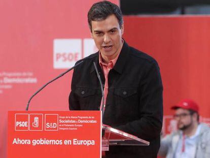 El líder del PSOE, Pedro Sánchez, durante su intervención en la clausura de la Escuela de Buen Gobierno Jaime Vera de su partido.