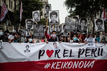 Una imagen de la manifestación contra la candidata presidencial Keiko Fujimori, este sábado en Lima.