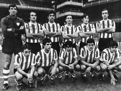 Athletic (1971-72): Iribar, Sáez, Etxeberria, Aranguren, Igartua, Larrauri; Ortuondo, Villar, Arieta II, Uriarte y Rojo.