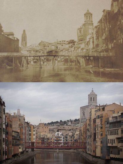 Arriba, Girona el 1852, abajo, en la actualidad.