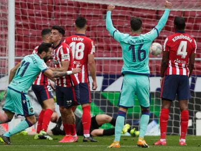 Morales celebra su gol ante el Atlético este sábado en el Wanda.