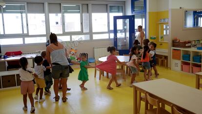 Alumnos de la Escola Mercè Rodoreda de Barcelona, el pasado 6 de septiembre.
