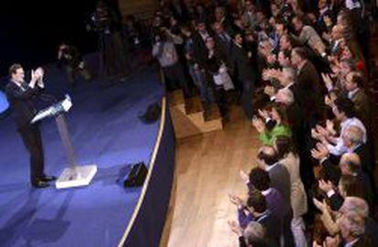 El presidente del Gobierno, Mariano Rajoy, durante la clausura hoy de la Convenci&oacute;n Nacional del PP,