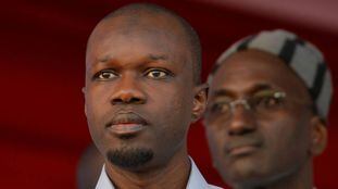 Ousmane Sonko, durante un acto de campaña de su partido en Senegal.