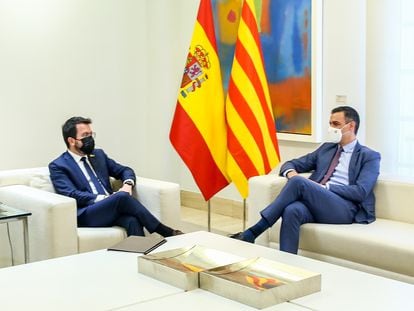 Pere Aragonès y Pedro Sánchez durante su reunión en La Moncloa el pasado 29 de junio.