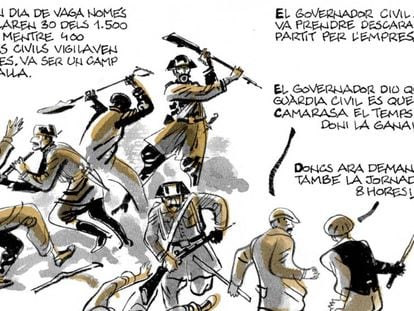 Vinyetes del còmic '8 hores', del guionista Pepe Gálvez i el dibuixant Alfons López.