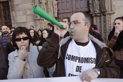 Protestas de investigadores de la Universidad de Santiago, en febrero de 2012