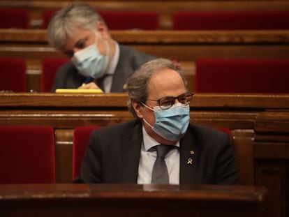 El presidente de la Generalitat, Quim Torra, en un pleno del Parlament.