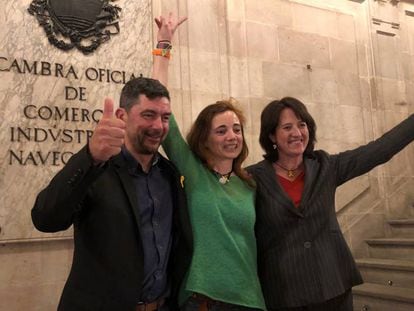 Joan Canadell, Montse Soler y Elisenda Paluzie, impulsores de la candidatura Eines de País, el pasado miércoles. 