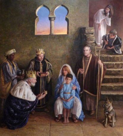 El mural en el que aparecen, supuestamente, familiares del alcalde de Herrera de Pisuerga.
