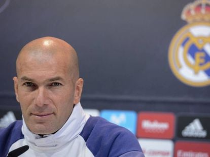 Zidane, durante la rueda de prensa de este martes en Valdebebas. 