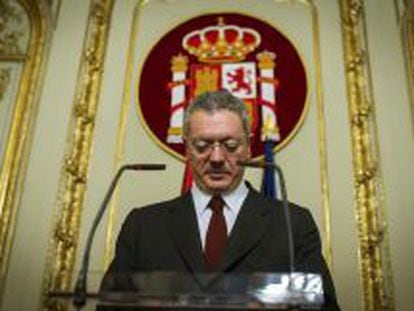El ministro de Justicia, Alberto Ruiz-Gallard&oacute;n, durante la rueda de prensa que ofreci&oacute; el 24 de septiembre en la sede del Ministerio.