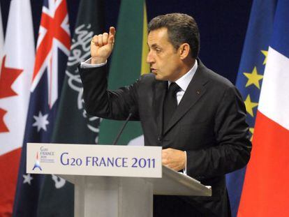 El presidente franc&eacute;s Nicol&aacute;s Sarkozy en Cannes, en la cumbre del G-20.