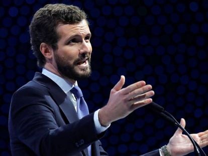 El líder del PP, Pablo Casado, en Zagreb (Croacia), el pasado 21 de noviembre. 