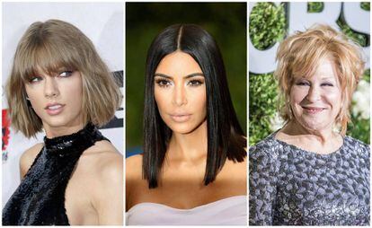 De izquierda a derecha: Taylor Swift, Kim Kardashian y Bette Midler.