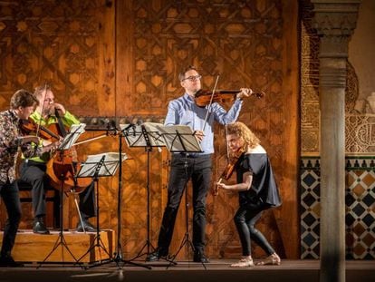El Cuarteto Meta4 durante un concierto ofrecido en el Patio de los Arrayanes en el marco del Festival de Granada en 2019.