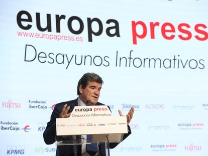 El ministro de Inclusión, Seguridad Social y Migraciones, José Luis Escrivá, durante su intervención en el Desayuno Informativo de Europa Press de este jueves en Madrid.