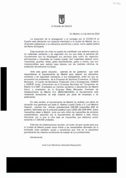 La carta enviada por Almeida a los comisionistas, incorporada al sumario judicial.