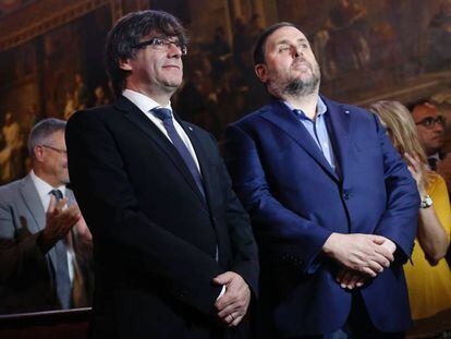 El president Carles Puigdemont y Oriol Junqueras el 1 de julio.